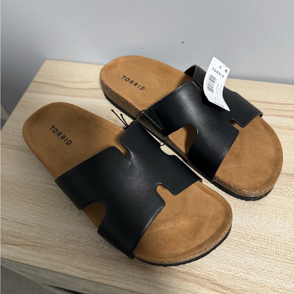 Torrid Black and Brown Slide Sandals